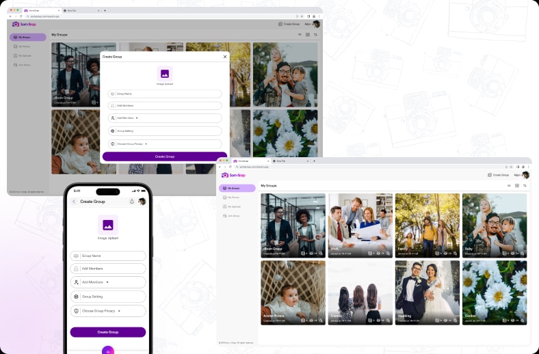 Sort a Snap group creation screens on desktop and mobile